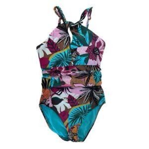 NWT BLEU BY ROD BEATTIE High Neck One-Piece Swimsuit In Multi Color SZ‎ 6